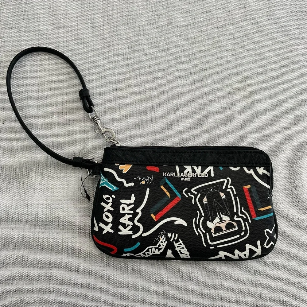 Karl Lagerfeld Black Women's Maybelle Print Wrislet Pouch
